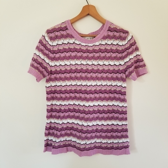 Traditions Grandmacore Crochet Striped Top Size L- 14 100% Cotton - Picture 4 of 9